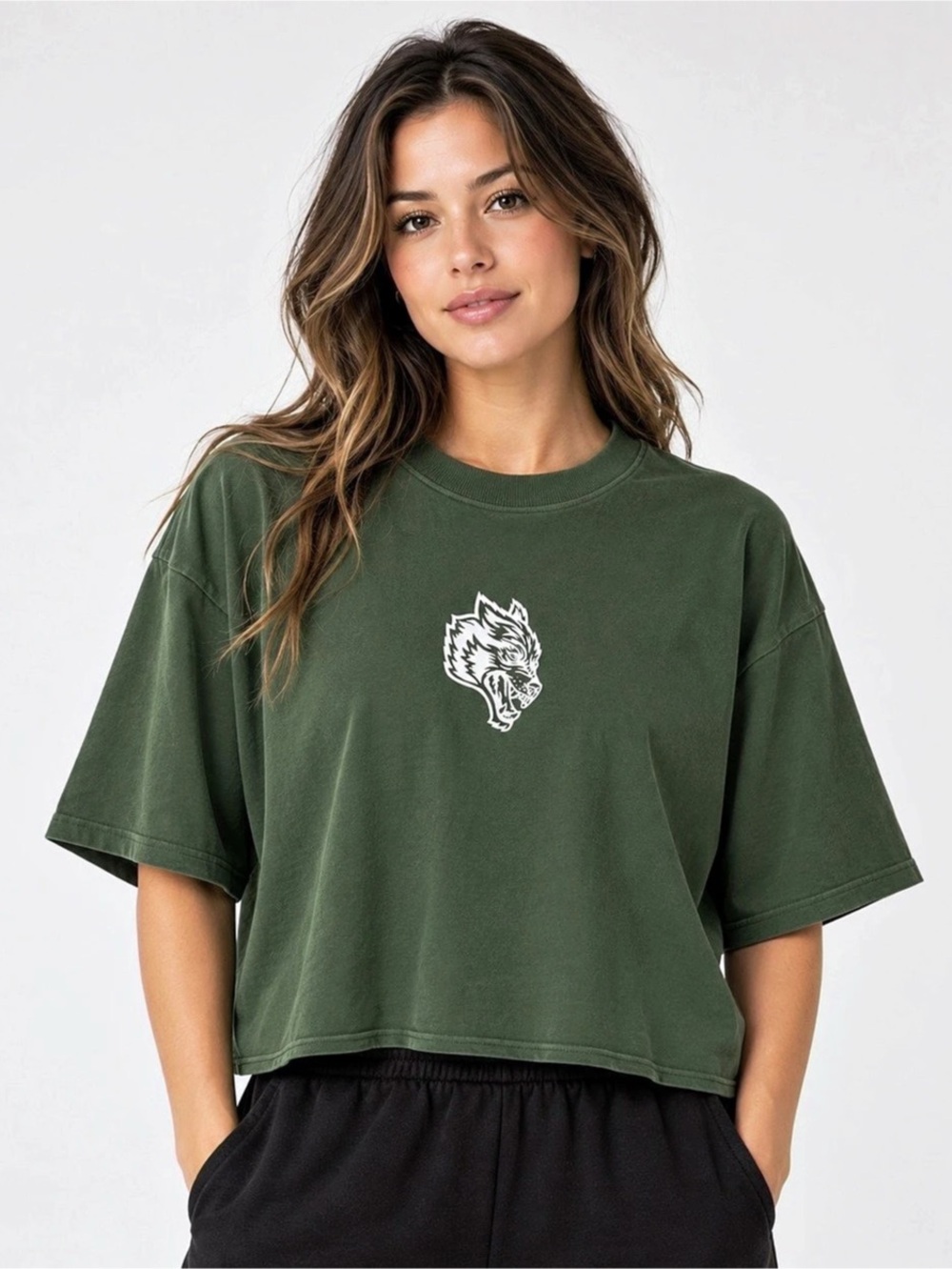 Darc Sport SHE Klein Premium Cropped Tee Wolves Pine Green NWT Large